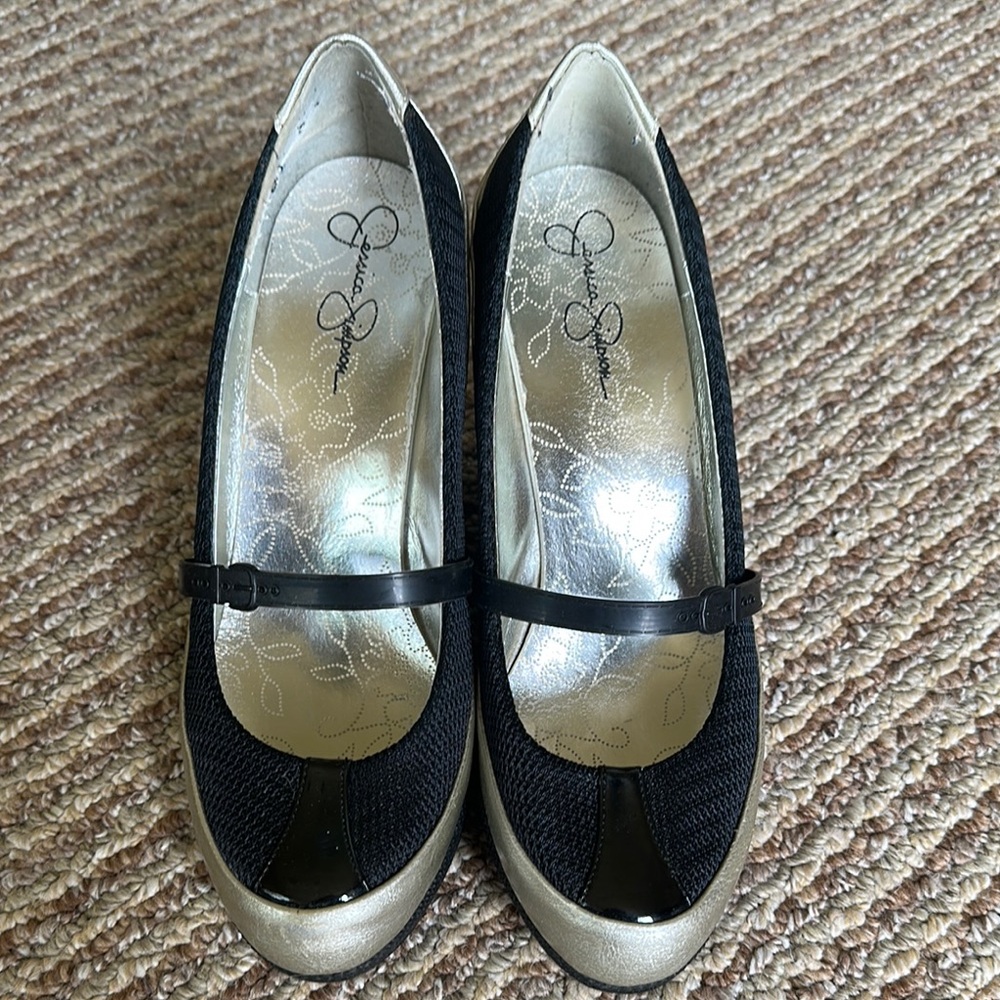 Jessica Simpson Black and Silver Wedge Shoes